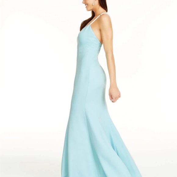 Betsey Johnson x Loren Gray 'Pearl Plunge' Light Aqua Blue Maxi Dress Sz 2 NWT - Picture 2 of 12